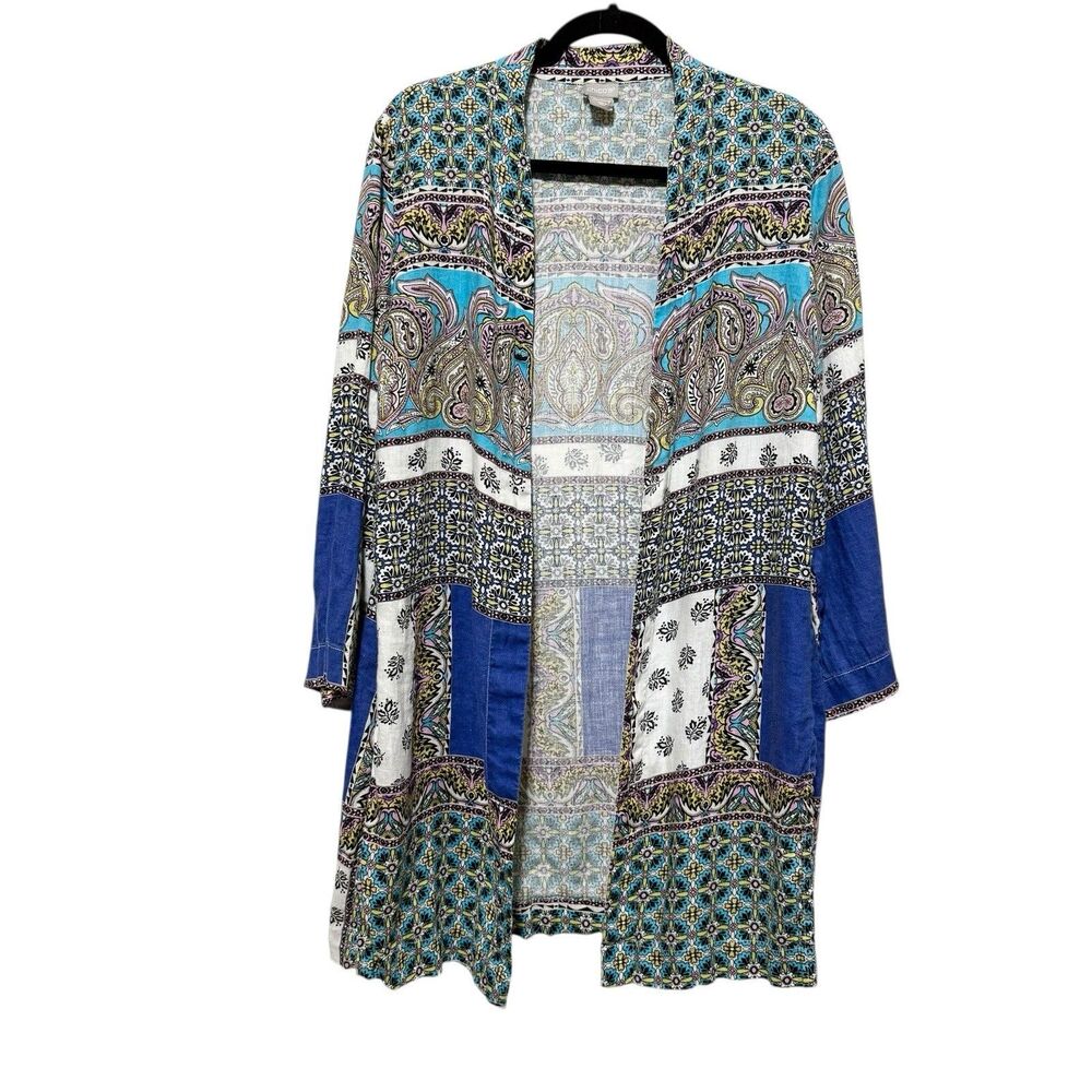 Chico’s Kimono Cardigan Patchwork Paisley Boho Open Front Womens 2 Large